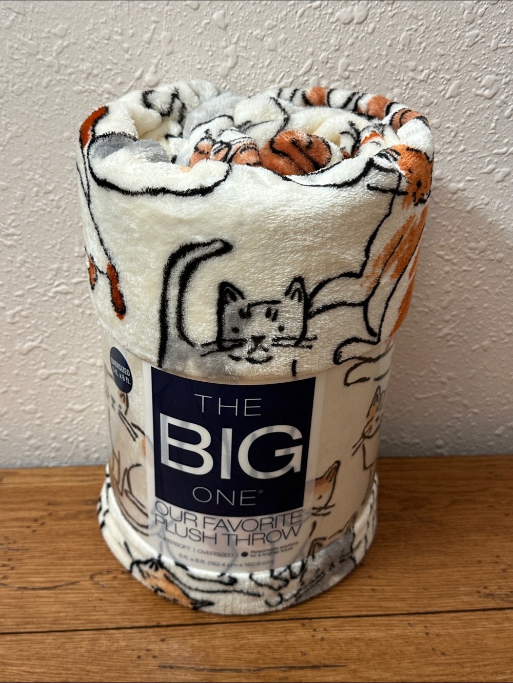 The Big One Plush Throw with Cream, Black & Orange Cat Print - Picture 5 of 5